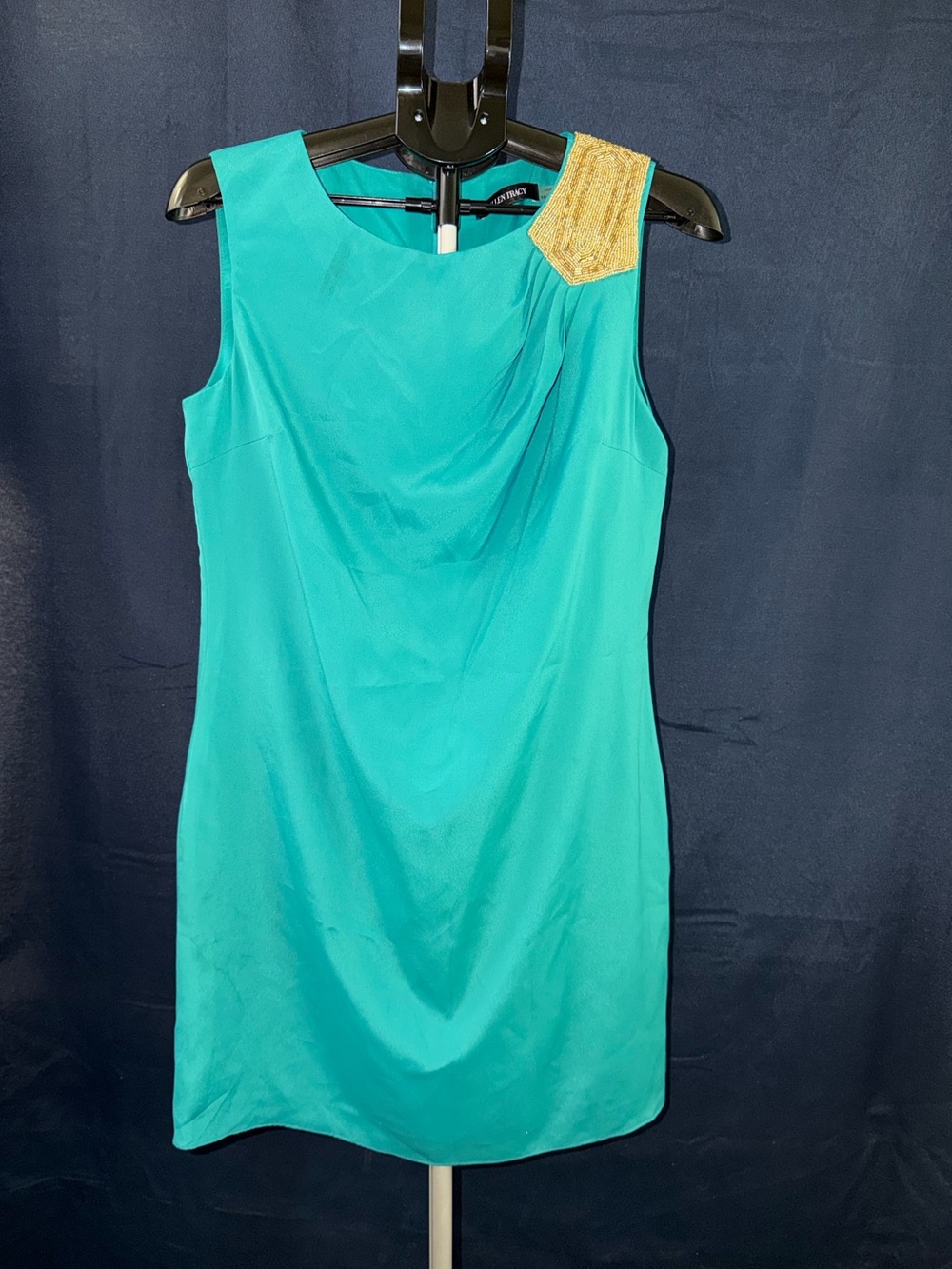 NWT Ellen Tracy Silk Beaded Shoulder Sheath Dress - Size 10